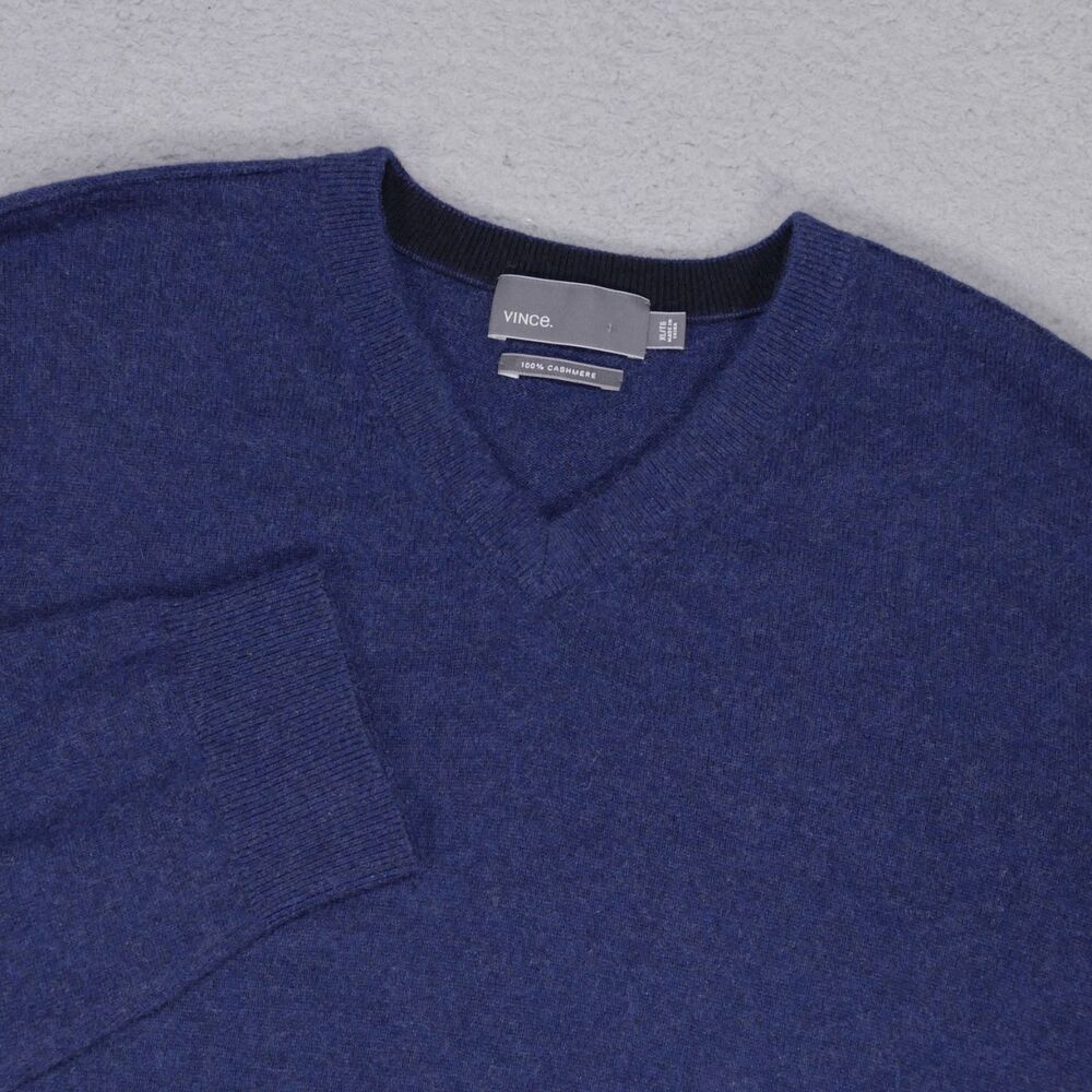 Vince Mens Cashmere V Neck Pullover Sweater Blue Long Sleeve Size XL